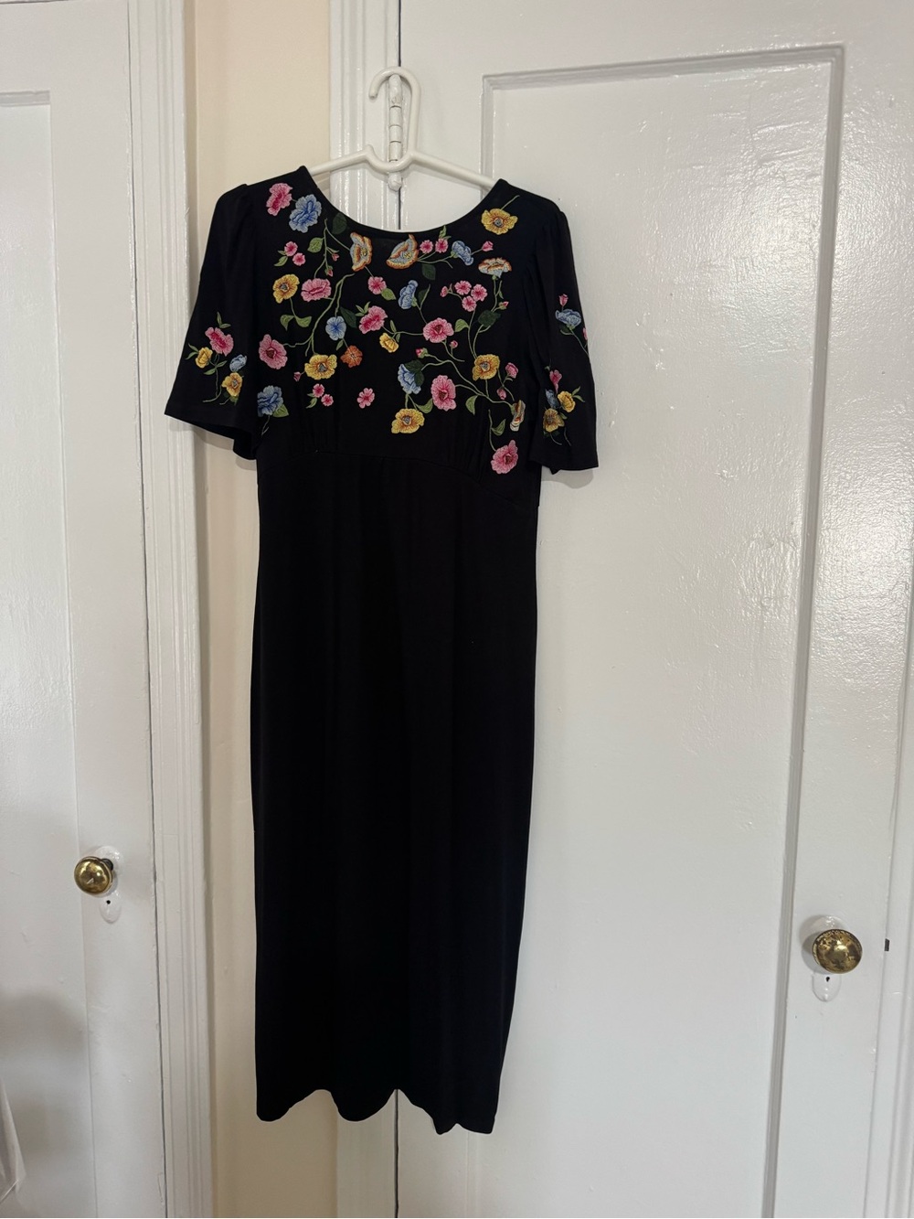 ASOS Black Midi Dress with Multicolor Floral Embroidery